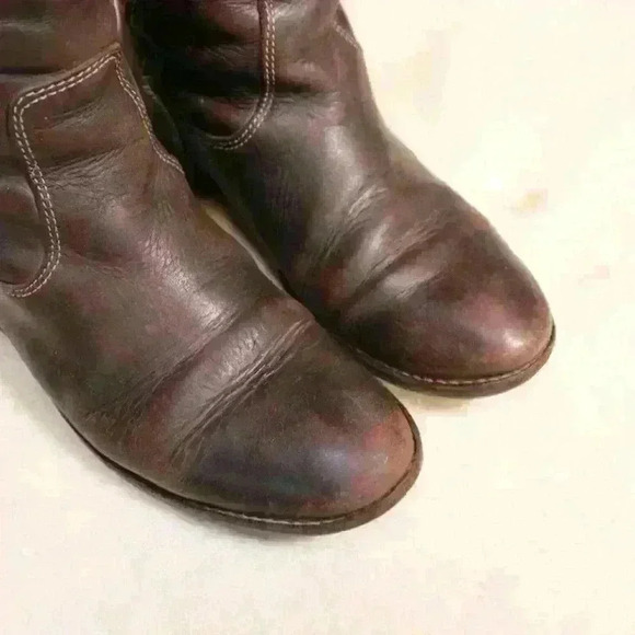 VINTAGE FRYE Brown Knee High Fold Over Riding Boots Buckle Back Women 5.5 - 6 - Picture 3 of 16